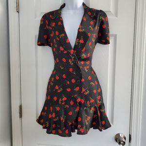 BNWT ZARA Sexy Satin Black & Red Flower Romper M